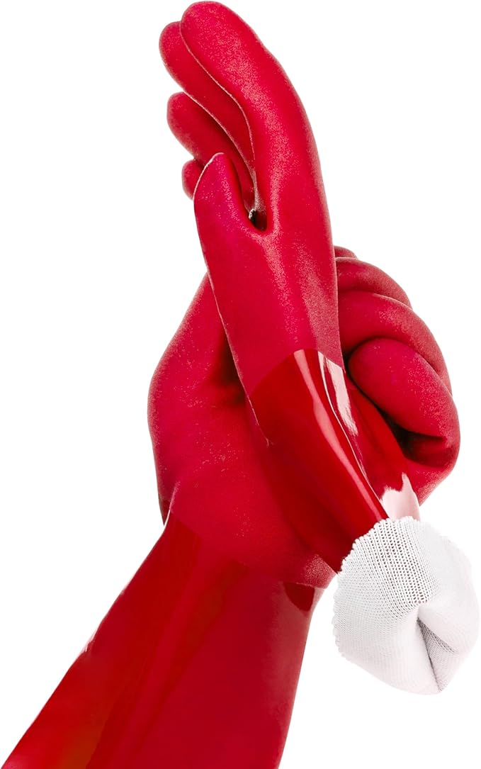 kitchen-star Ultimate Rubber Household PVC Gloves with Comfortable Cotton Lining, Anti-Slip surface, Kitchen Dishwashing, Extra Thickness, Kitchen Cleaning, Working, Painting, Pet Care (Medium, Red)