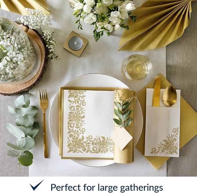 PAW - 50 Pieces Airlaid Paper Linen-Feel Napkins 16" x 16", Disposable Cloth-Like Napkins with Rose Design, Dinner Napkins for Kitchen, Party, Wedding, Barbecue, Picnic