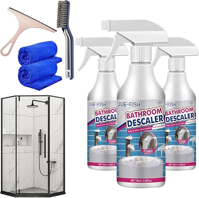 Bathroom Descaler Foam Cleaner, 2025 New Bathroom Descaler Cleaner, Stubborn Stains Cleaner, Limescale Cleaner, All Purpose Rinse Free Cleaning Spray for Bathtub, Sink, Toilet, Tiles (3Pcs)