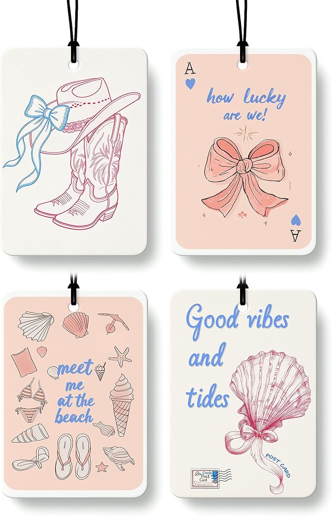 Preppy Pink Blue Coastal Cowgirl Orange Citrus Car Air Freshener 4pcs, Coquette Western Cowgirl Boots Ocean Sea Shell Hanging Scents Car Accessories Interior Mirror Decor for Women Girls