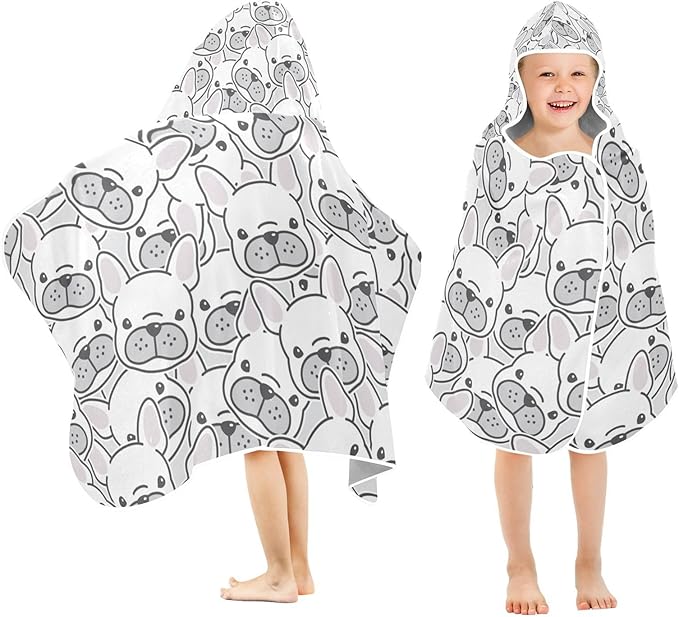 Blueangle Kids Bath Towel Wrap - French Bulldog Hooded Kids Towel - Super Soft Absorbent Quick Dry Toddler Shower Pool Beach Towel