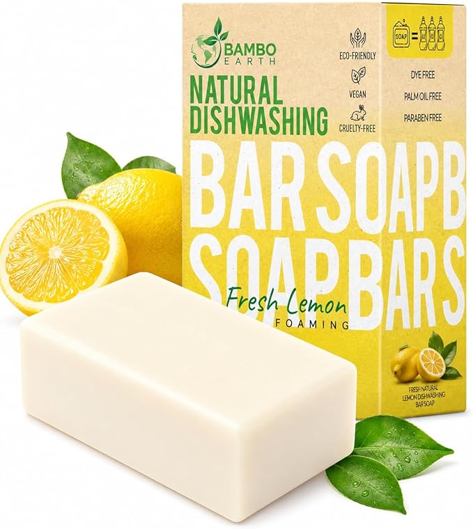 Natural Non-Toxic Dish Washing Soap - Dyes And Fragrance Free - Vegan Cruelty-Free Eco-Friendly And Zero Waste Dishwashing Handmade Solid Bar Soaps Detergent & Biodegradable (Lemon Single)