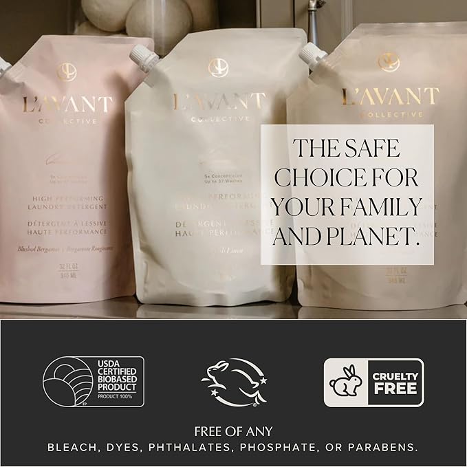 L'AVANT Collective Luxury Laundry Detergent Refill | Eco-Friendly, 75% Less Plastic | Ambre Santal | Natural Non-Toxic Liquid Laundry Soap with Enzymes | Plant-Based, HE Compatible | 32 oz
