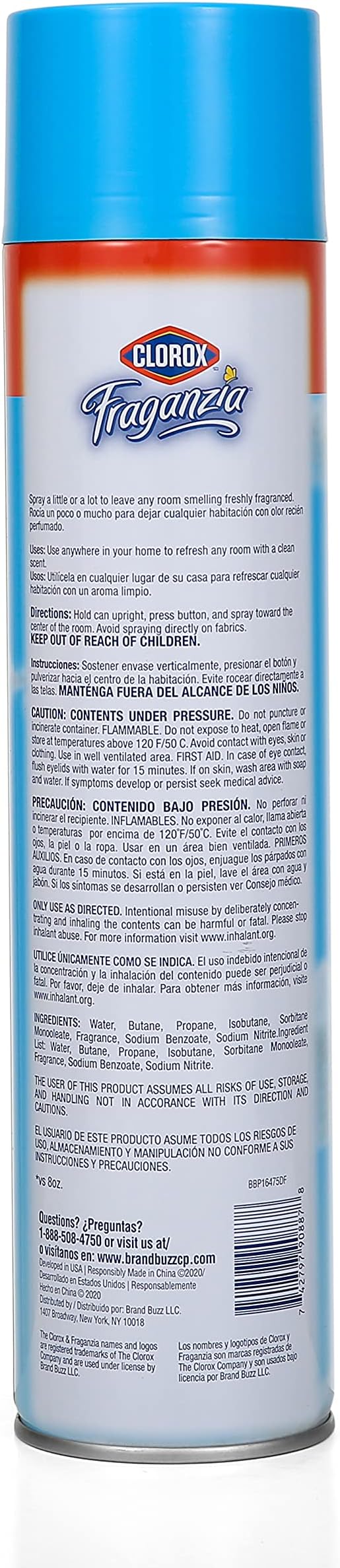 Clorox Fraganzia Aerosol Air Freshener in Morning Sky Scent | Long-Lasting Air Freshener Spray for Home or Office | 20 Oz Bonus Size Air Freshener Room Spray (Pack of 2)