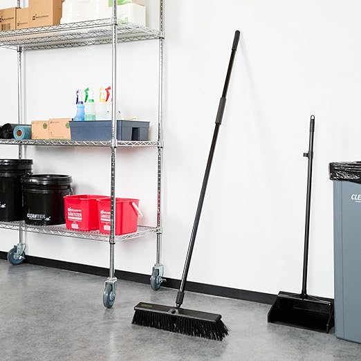 Restaurantware-Clean Tek Professional 17.13 Inch Push Broom, 1 Heavy-Duty Broom with 59â€ Handle - Heavy Bristles, 2 Handle Attachment, Wooden, Commercial Use, for Deck, Garage, Yard, Patio
