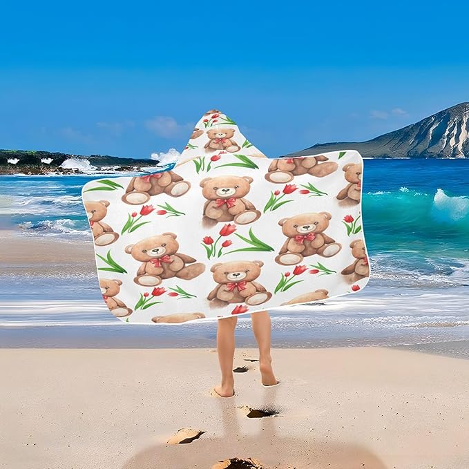 CEBUGI Brown Animals Hooded Bath Towel for Kids Absorbent Soft Bath Towel Wrap with Hood 50x23.5in Pool Beach Shower Towel for Boys Girls