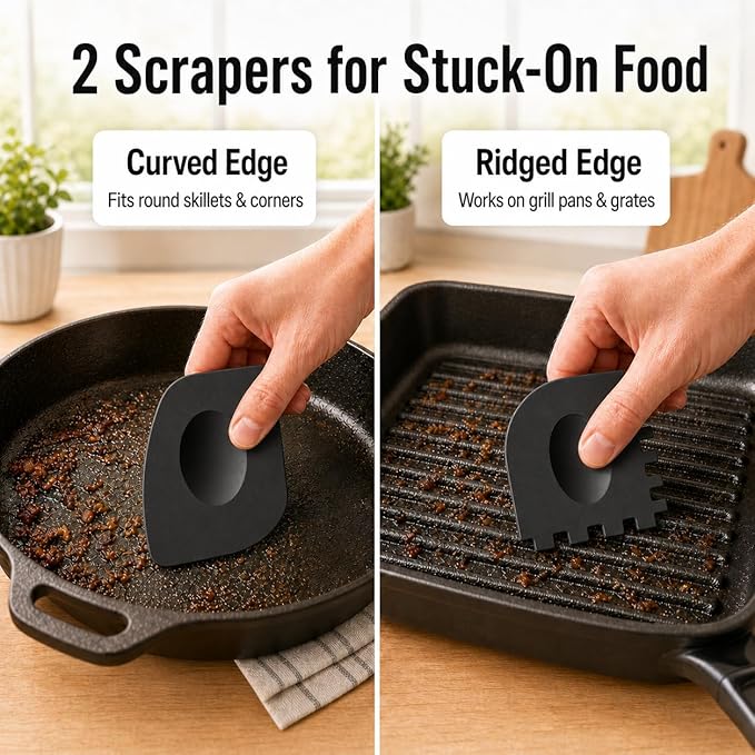 Cast Iron Scrubber Chainmail, 316 Stainless Steel Pot Cleaner with Pan Scraper, Heavy Duty Rust Remover for Cast Iron Skillet, Grill, Dutch Oven – Dishwasher Safe, Heat Resistant Kitchen Cleaning Tool