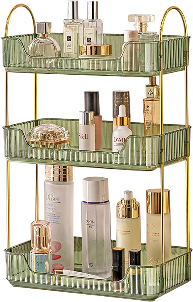 shuang qing 3 Tier Bathroom Counter Organizer Countertop Storage, Cosmetics Skincare Shelf Organizer, Makeup Organizer Perfume for Dresser Vanity Tray, Spice Rack Organizer for Kitchen - Green