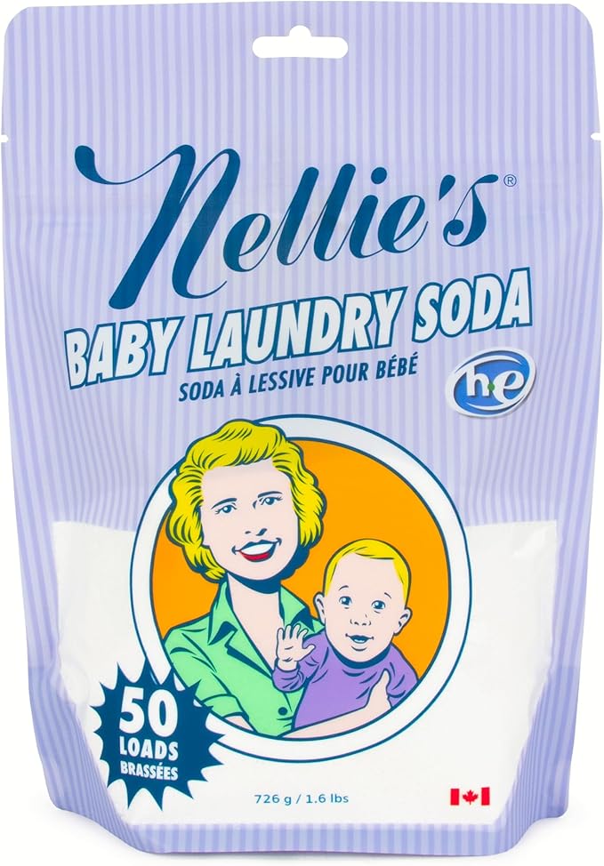 Nellie’s Baby Laundry Soda Tin – 50 Loads – Gentle Powder Detergent for Sensitive Skin – Fragrance-Free & Safe for Infants – (Made in Canada)