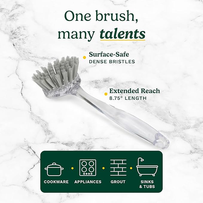 Cuisinart Dish Brush with Handle 2 Pack – Kitchen Scrub Brush for Dishes, Pots & Pans, Non-Scratch Dish Scrubber, Firm Bristles for Sink & Cookware, Comfortable Grip for Everyday Cleaning