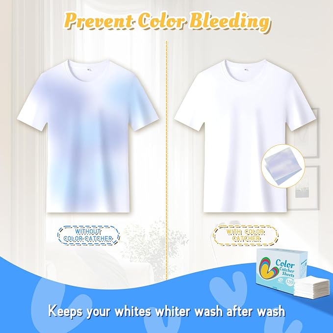 Color Catchers for Laundry - Color Grabber 120 Sheets to Prevent Color Runs, Dye Catchers for Home Use, Fregrance Free Color Guard for Apartment Dorm Hotel