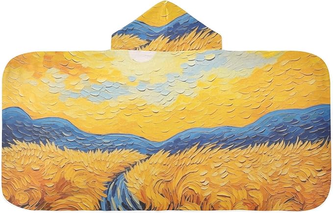 Hooded Towel for Kids Wheat Field Painting Beach Wrap Bath Towels 50x23.5in