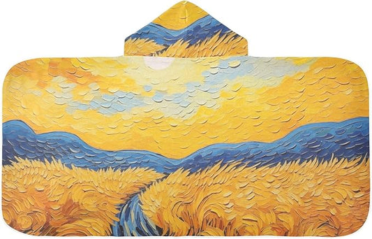 Hooded Towel for Kids Wheat Field Painting Beach Wrap Bath Towels 50x23.5in