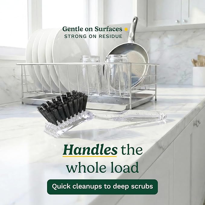 Cuisinart Dish Brush with Handle 2 Pack – Kitchen Scrub Brush for Dishes, Pots & Pans, Non-Scratch Dish Scrubber, Firm Bristles for Sink & Cookware, Comfortable Grip for Everyday Cleaning