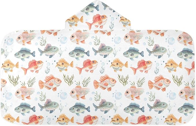 Hooded Beach Towel for Kids Cartoon Cute Codfish White Hooded Beach Bath Towel Absorbent Beach Towels with Hood