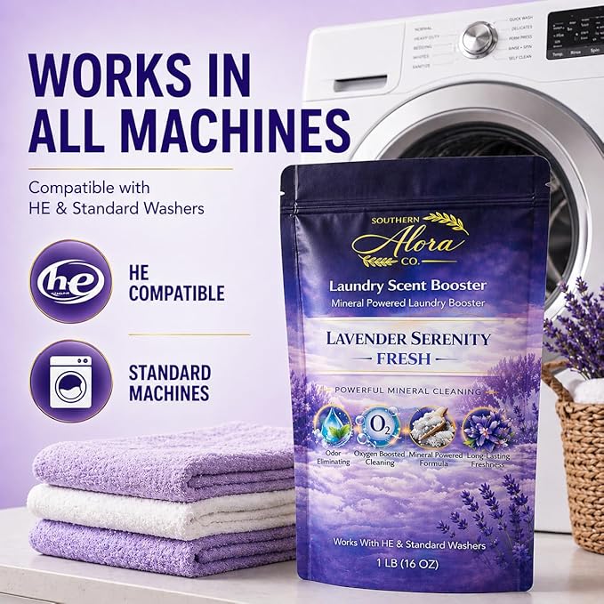 Oxygen Boosted Laundry Scent Booster Powder – Laundry Booster & Odor Eliminator, Laundry Freshener, Deep Clean Detergent Booster, Long Lasting Laundry Scent, HE Safe (1lb) (Lavender Serenty Fresh)