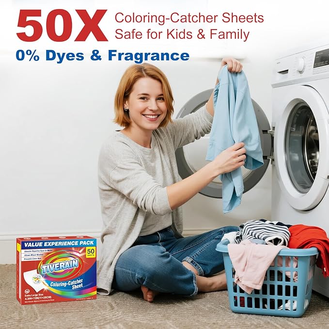Laundry Color Catchers Sheet 50 Count,Color Catchers for Laundry Allow Clothes Mixed Washes and Prevents Color Run,Color Grabber Laundry Sheets,Fragrance Free Color Remover for Clothes