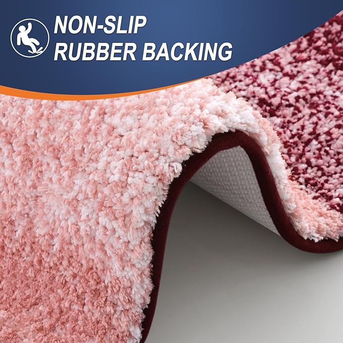 OLANLY Bathroom Rugs Sets 3 Piece, Soft Absorbent Microfiber Bath Mats and U-Shaped Contour Toilet Rug, Plush Shaggy Bath Mat Set for Bathroom (47"x20"+24"x16"+24"x20", Red)