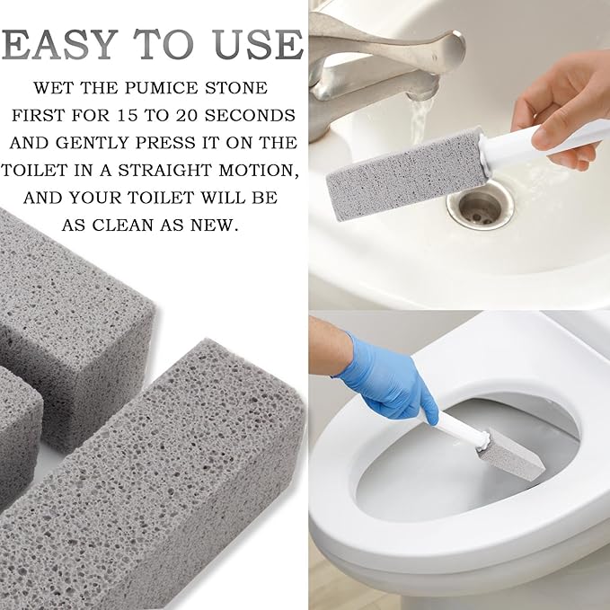 JONMON Pumice Stone for Toilet Cleaning, 10Pcs Bathroom Toilet Bowl Hard Water Rings Clean Brush Set with 1 Long Handle for Removing Tub, Swimming Pool, Tile, Kitchen, Sink