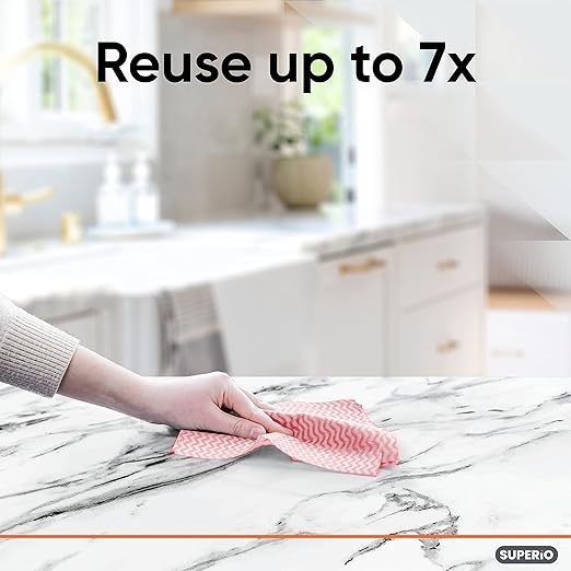 Superio Handy Wipes for Kitchen - Red Reusable Multi-Purpose Heavy-Duty Cleaning Cloth for House, Bathroom, and Office. Disposable Dish Towel (5)