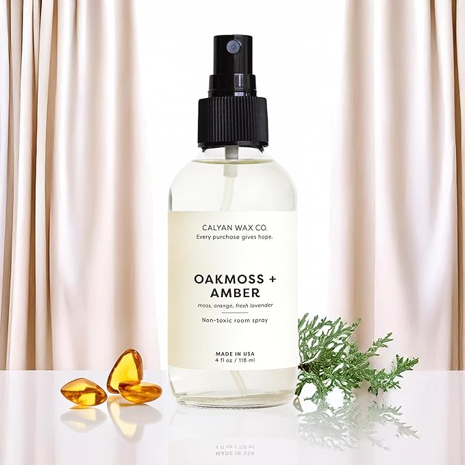 Calyan Wax Co. Oakmoss & Amber Room Spray - Clean Air Freshener - Natural Room Deodorizer - Air Freshener Spray for Home - 4 fl oz