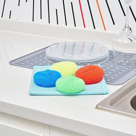 Restaurantware Plastic Dish Scrubbers 40 Pack 2.953 x 2.953 x 0.984 Inches Durable Non-Scratch Scrubbers Plastic Mesh Cleaning Pads Easy Grip Assorted Colors for Multi-Surface Cleaning