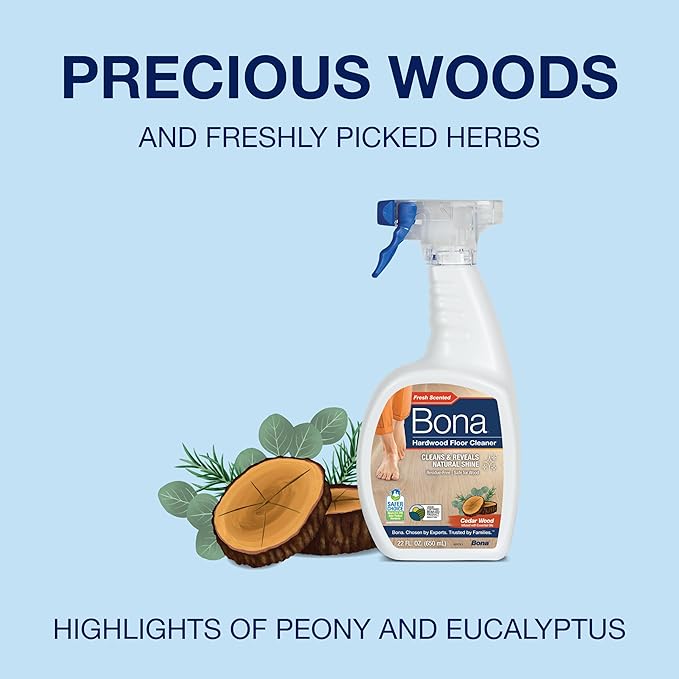 Bona® Hardwood Floor Cleaner Spray - 32 fl oz - Cedar Wood - Includes Filled Bottle + Concentrate Refill for Hardwood Floor Cleaning