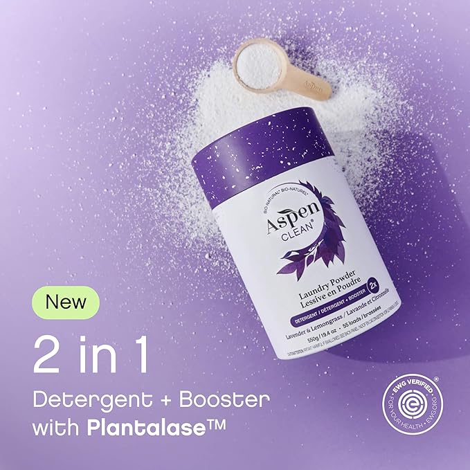 AspenClean | Laundry Powder + Booster 2-in-1 | Lavender | 55 Loads | Hyper Concentrated | Stain & Odor Removal Enzyme Booster | Non - Toxic | 100% Natural | EWG Verified