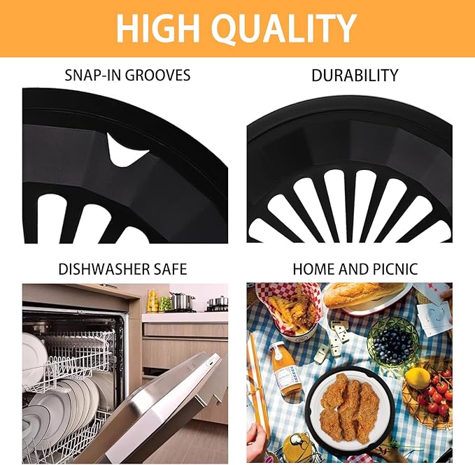 EBIGIC Paper Plate Holders with Snap-In Grooves 10.5 Inch Plastic Paper Plate Holders Reusable Black Heavy Duty supports for Picnic Party Dinner 8 Packs