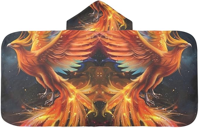 Hooded Towel for Kids Majestic Phoenix Soaring Through The Night Sky Beach Wrap Bath Towels 50x23.5in