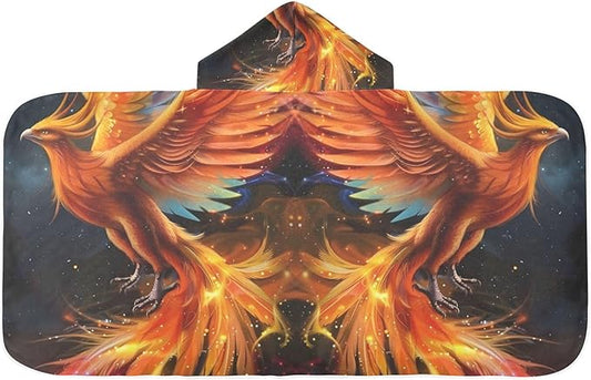 Hooded Towel for Kids Majestic Phoenix Soaring Through The Night Sky Beach Wrap Bath Towels 50x23.5in
