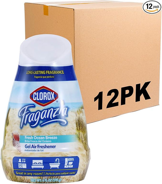 Clorox Fraganzia Cone Gel Air Freshener, Twist Open Adjustable Solid Air Deodorizer for Small Indoor Spaces, Continuous Fresh Ocean Breeze Scent for Bathroom Office Closet Odor Control, 6 Oz - 12 Pack