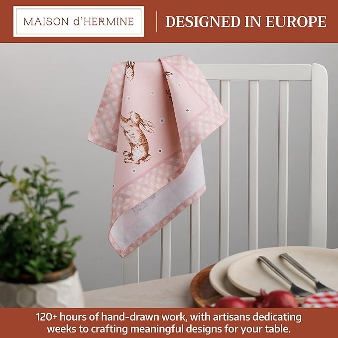 Maison d' Hermine 100% Cotton Cloth Napkins Set of 4 Everyday Reusable Square Napkins Cloth Washable Dinner Party Wedding Restaurant Hotel Kitchen Spring Summer (Easter, 18" x 18")