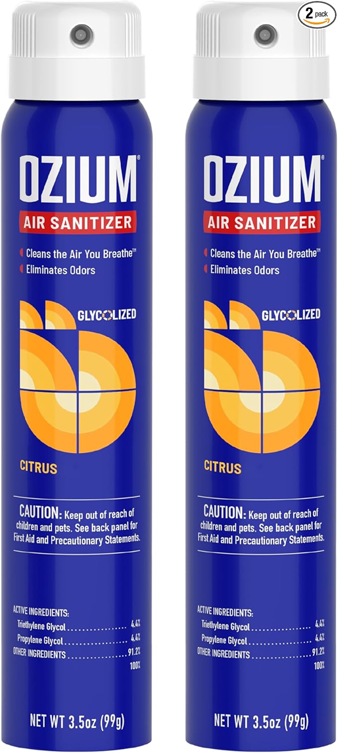 Ozium Air Sanitizer Spray - Room Odor Eliminator for Home, Car, and Office - Citrus Air Cleaner - 3.5 oz - 2 Pack