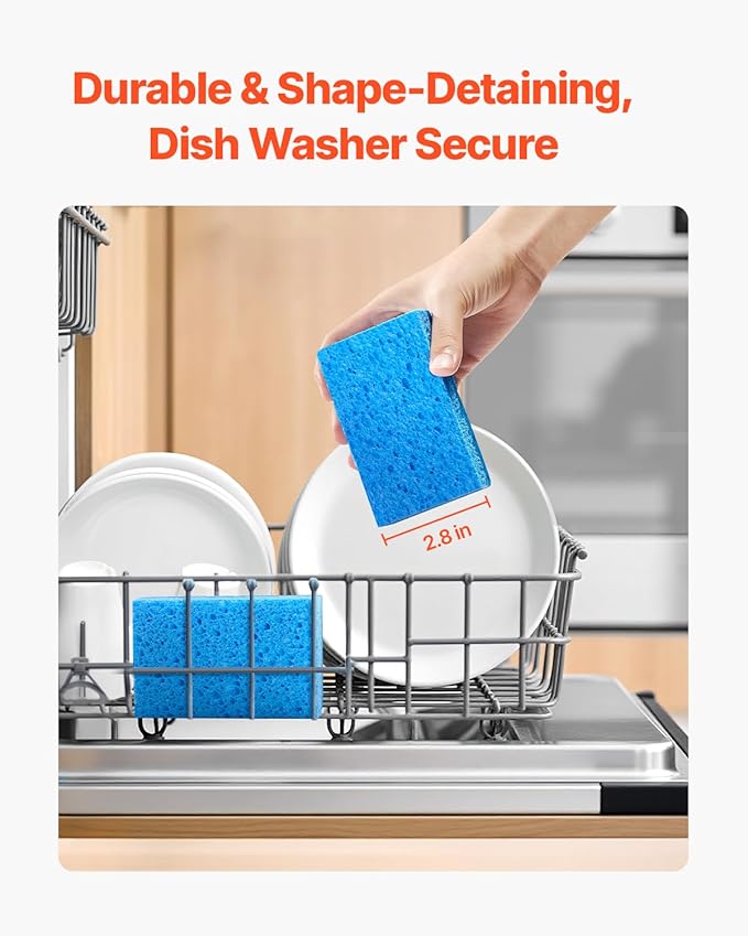 VEVOR Sponges, 12 Pcs Durable Natural Kitchen Sponges with Cellulose & Scrub Pad, Easy-to-Rinse Cleaning with Honeycomb Structure & Quick Water Absorption, Fit for Home Cleaning