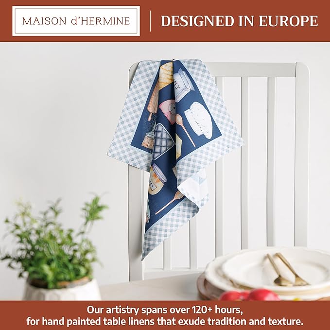 Maison d' Hermine 100% Cotton Cloth Napkins Set of 4 Everyday Reusable Square Napkins Cloth Washable Dinner Party Wedding Restaurant Hotel Kitchen Spring Summer (Let's Bake, 18" x 18")