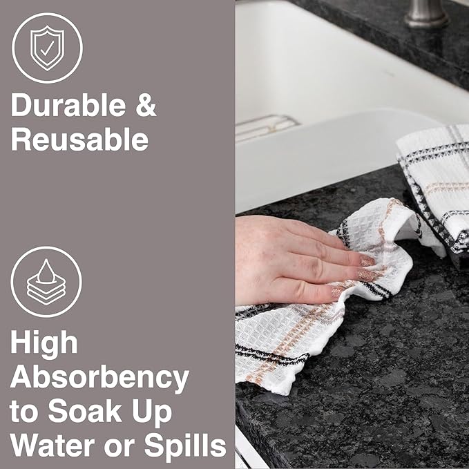 T-Fal Premium Waffle Dish Cloths: Highly Absorbent, Super Soft Long Lasting - 100% Cotton, 12"x13" Towel for Cleaning & Drying, (4-Pack), Neutral