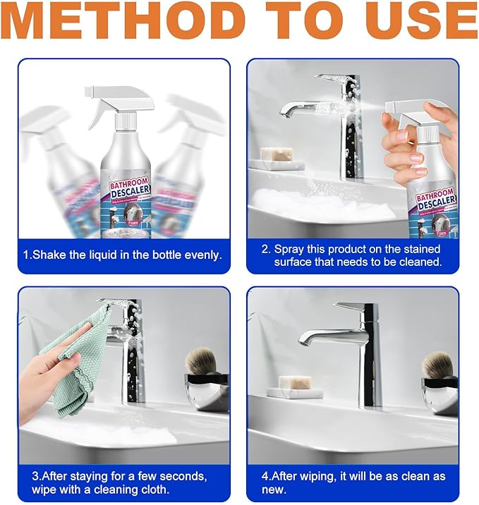 2025 Bathroom Descaler Foam Cleaner Spray, Stubborn Stains Cleaner, All-Purpose Rinse Cleaning Foam for Toilet, Bath, Shower, Glass, and Sink (1Pcs)