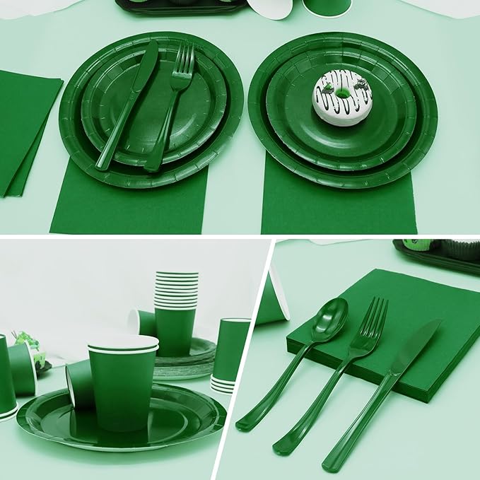 Green Paper Plates Party Supplies,168pcs Green Plates and Napkins Party Supplies Disposable Dinnerware Sets for St. Patrick's Mardi Gras Birthday Decorations Serve 24