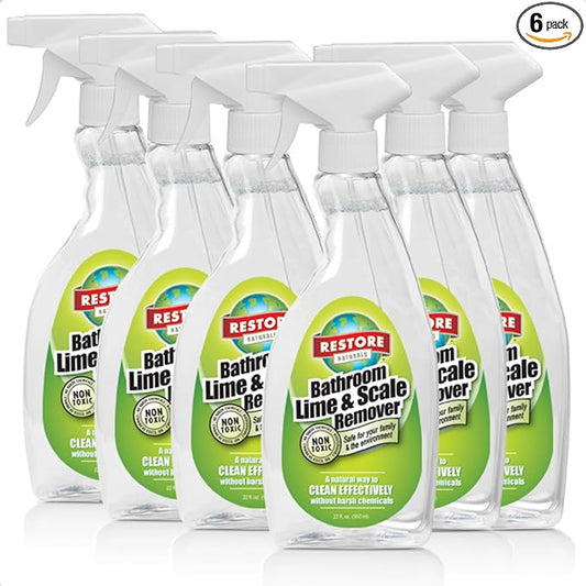 Restore Naturals Non Toxic Bathroom Cleaner - 22oz - Soap Scum Remover, Non Toxic Shower Cleaner, Plant Based Cleaning Products, Eco Friendly Cleaning Products - 6 Pack