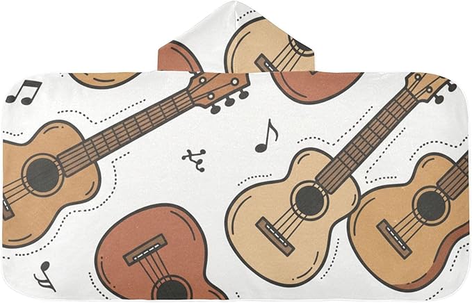 SUABO Kids' Bath Towels Music Guitars Ukuleles Hooded Towels for Boys Girls,Toddler Towels Multi-Purpose for Beach,Pool and Bathroom,23.5" x 50", Soft and Highly Absorbent