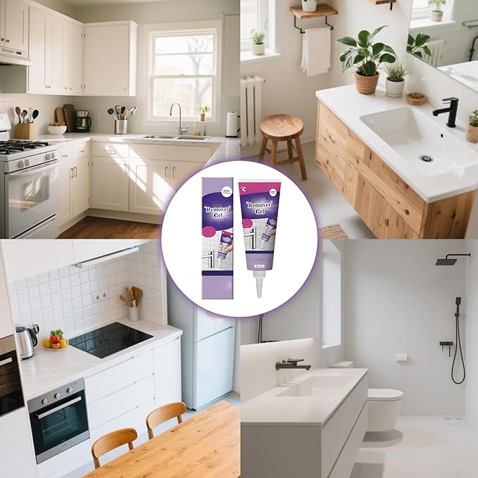 Stain Remover Gel for Tile and Grout - Thick Gel for Vertical Surfaces in Bathroom & Kitchen - Removes Soap Scum and Dirt (2PCS)