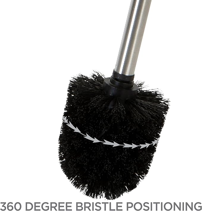 Bath Bliss Toilet Brush and Holder | Self Closing Lid | 360 Degree Brush Head | Bathroom Cleaning | Compact Size | Storage and Organization | Matte Grey