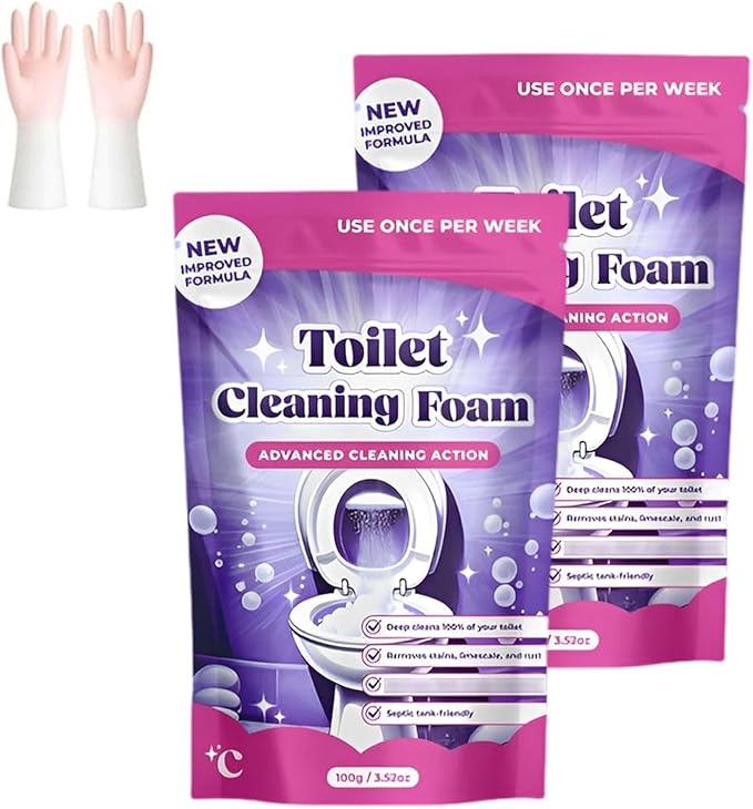 Foaming Toilet Cleaner – Stain Removal, Touch Free Foaming Powder for Ceramic and Stainless Steel Toilets (2, Red)