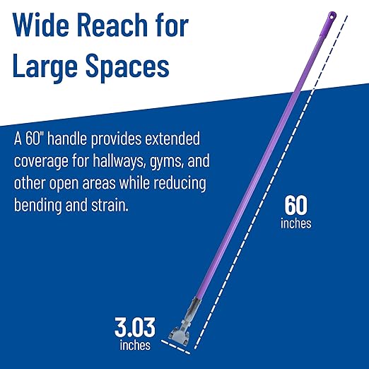 SPARTA Jaw Clamp Dust Mop Handle, Floor Dust Mop Frame Handle, Gripper Holder with Clip-On Connector for Floor Cleaning, Janitorial Supplies, Commercial Use, 60 Inches, Purple