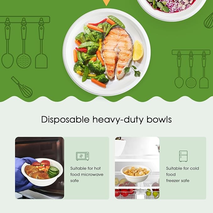 ECOLipak 1000 Pack 12 oz Paper Bowls Disposable, Heavy-Duty Biodegradable Compostable Bowls Made of Natural Sugarcane Bagasse, Suitable for Salad, Dessert, Milk, Cereals