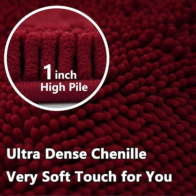 BOANKODU Bathroom Rugs Sets 2 Piece, Extra Soft Chenille Bath Mat Absorbent Bathroom Rug, Bathroom Mat with Sturdy PVC Non-Slip Bottom, Machine Washable Bath Rugs (Burgundy)