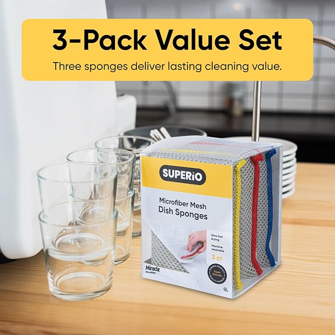 Microfiber Sponges for Dishes, Non-Scratch Sponge Dish Scrubber Heavy Duty Household Cleaning Multi-Purpose Cleaning Supplies Dish Wash Kitchen Cleaners Pack of 36