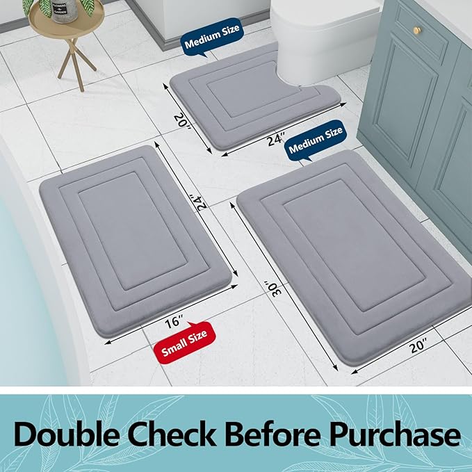 Arotive Memory Foam Bathroom Rug Mat 47x17, Ultra Soft and Absorbent Bath Mat, Machine Wash Dry, Comfortable Bath Rug Carpet for Bathroom Floor, Tub and Shower, Medium Grey