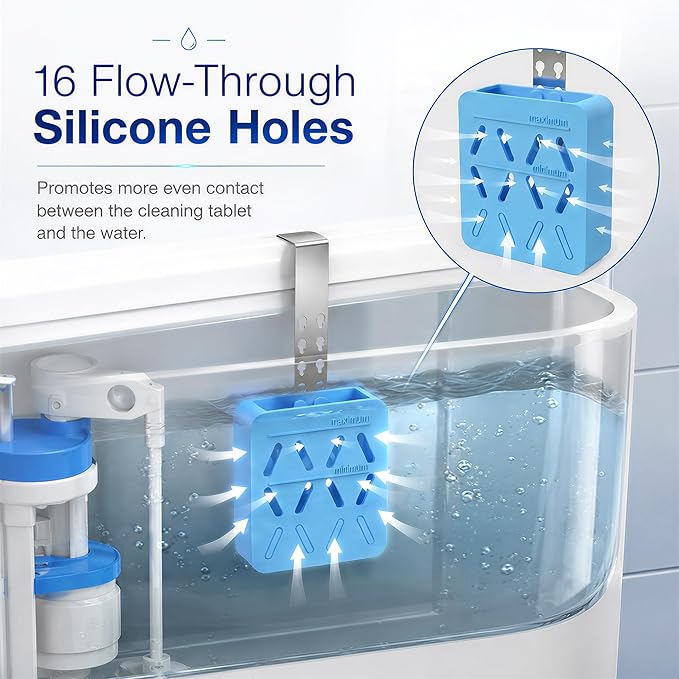 2Pcs Toilet Tank Tablet Holder, Adjustable Silicone Toilet Tablet Holder for Inside Tank, Toilet Bowl Cleaner Holder, Toilet Tank Cleaner Caddy Basket, Helps Reduce Residue Buildup & Flapper Jams Blue